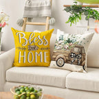 AVOIN colorlife Bless Our Home Farmhouse Eucalyptus Leaves Throw Pillow Covers - Image 3