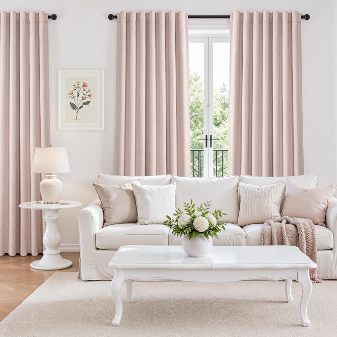 Topfinel Elegant Blush Pink 102 Inch Curtains 100% Blackout Linen Textured - Image 6