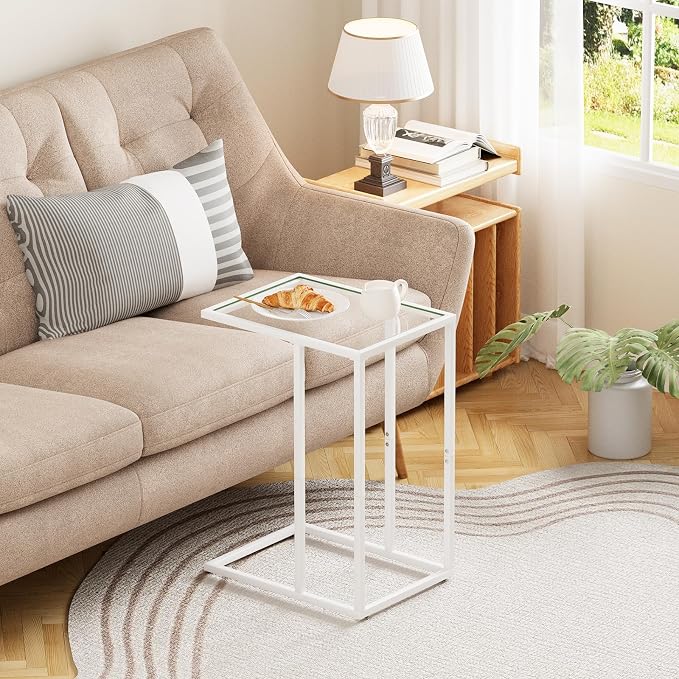 Easy Paws Small C Shaped End Table Set of 2, Glass Couch Side Snack Table - Image 7