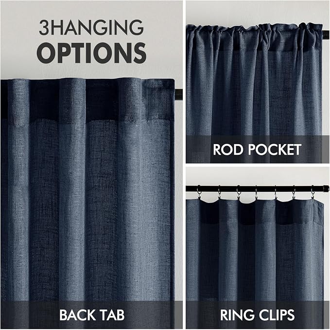 MIULEE Navy Blue Linen Curtains 52x63 Inch 2 Panels - Image 3