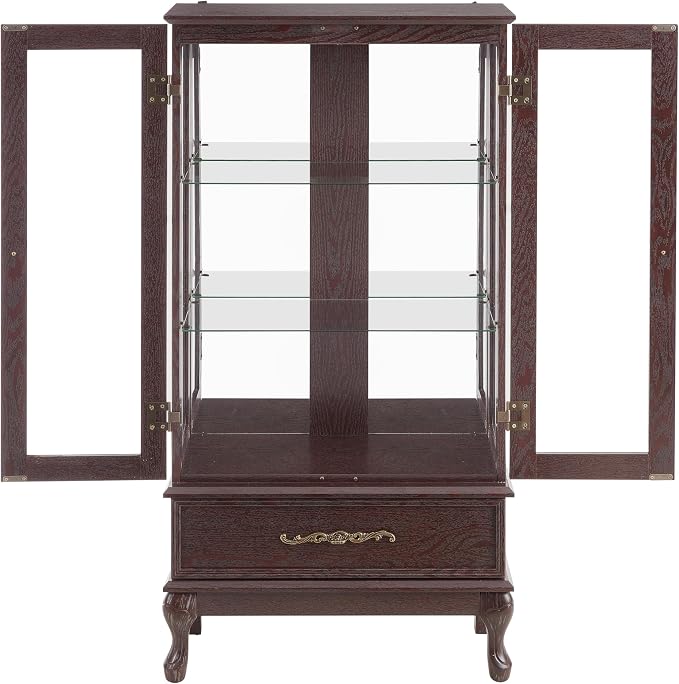 Curio Cabinet with Lighted, Tall Leg Glass Door Antique Cabinet with 1 Drawer - Image 6