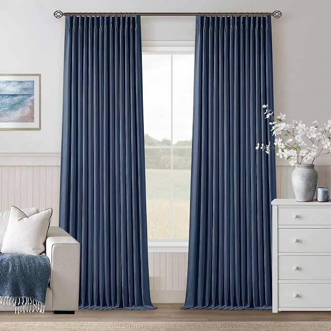 Dark Blue Linen 100% Blackout 120 Inch Curtains - Image 9