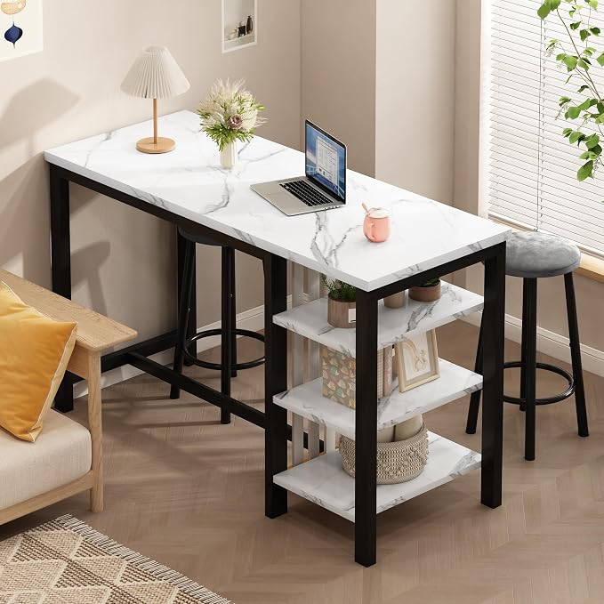 AWQM Bar Table Set with Storage Shelves, 3-Piece Dining Set - Image 4