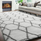 8x10 Area Rugs for Living Room, Fluffy White and Grey Geometric Bedroom Rug | - Image 9