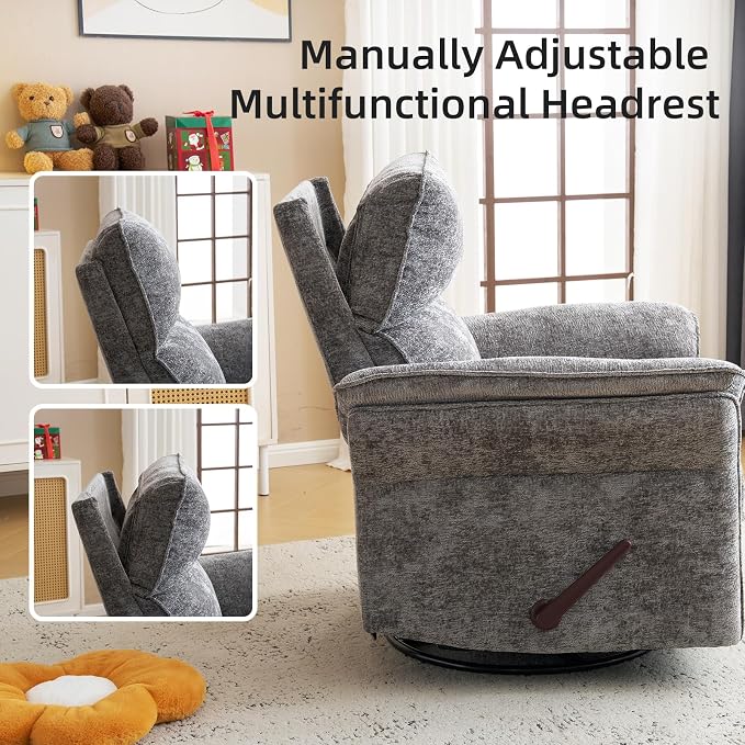 Oversized Glider Rocker Recliner, Chenille Rocking Nursery Chair - Image 6