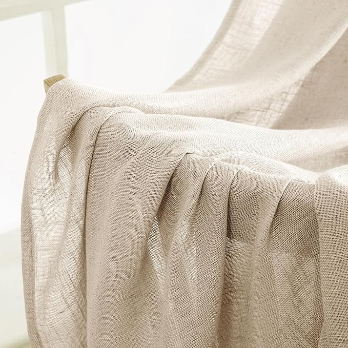 MIULEE Light Taupe Linen Curtains 52x63 Inch Length - Image 6