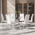 7-Piece Dining Table Set for 6, Modern Rectangular Glass Table - Image 3