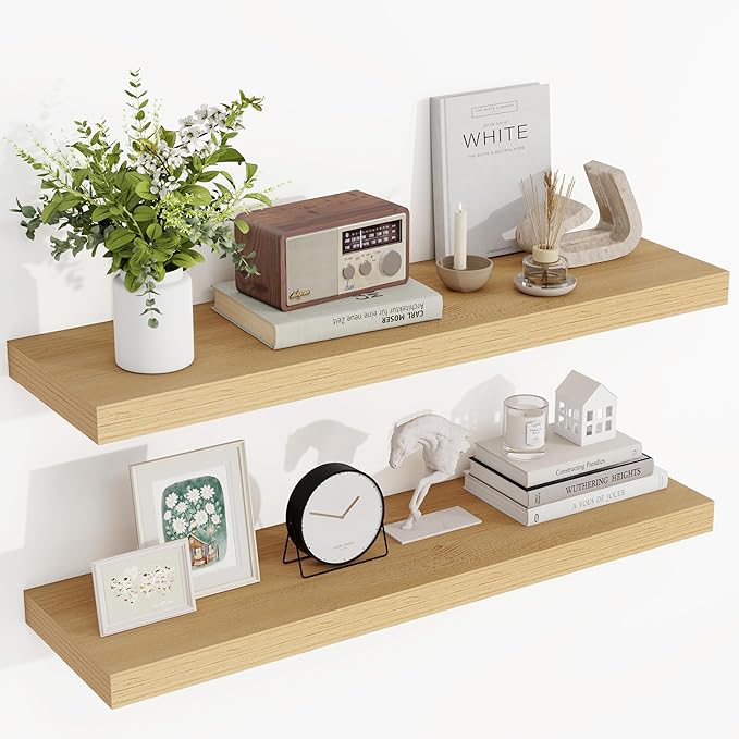 Acovy 36 Inch Floating Shelves, 3D Textured Wood Grain, Wooden Shelves by Acovy