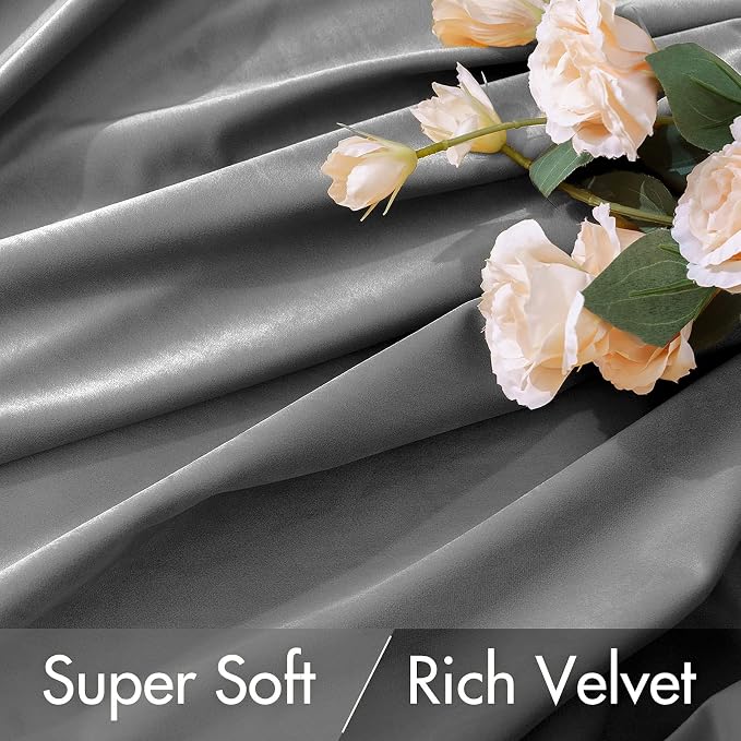 MIULEE Grey Velvet Curtains 52x84 inches 2 Panels Luxury Blackout Curtains | - Image 4