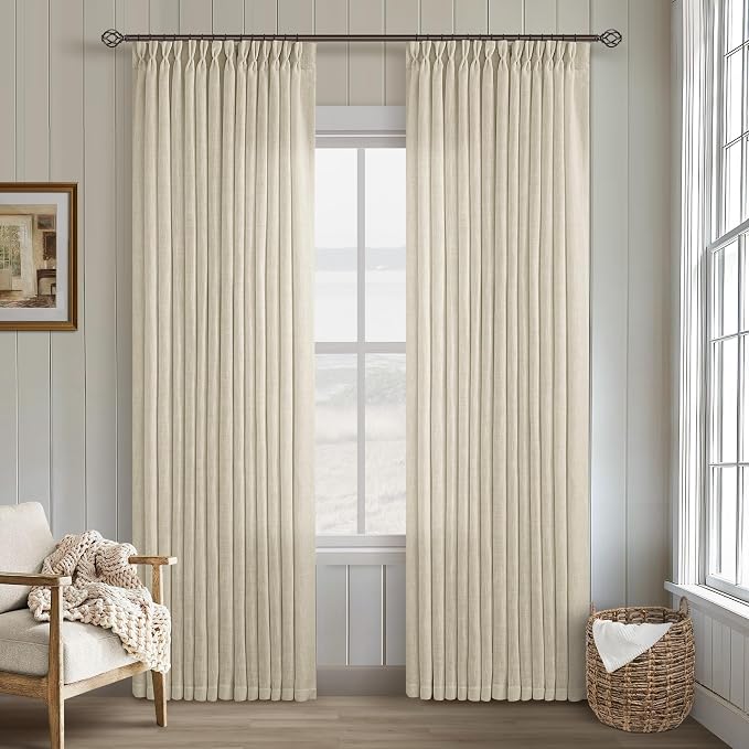 Beige Linen Curtains 96 Inches Long Pinch Pleated 2 Panels Set | Memory - Image 8