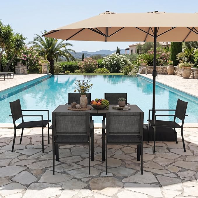 Aoxun 8-Piece Patio Table and Chairs Set & 15ft Patio Umbrella by Aoxun