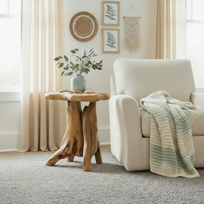 WELLAND Natural Tree Stump Stool, Live Edge End Table, Natural Edge Accent Table - Image 4