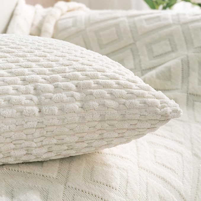 Set of 4 Cream White Decorative Throw Pillow Covers 24x24 Inch Corduroy Pillow - Image 6