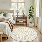 PLHXFR Round Area Rug Living Room: 4 ft Floral Washable Carpet Beige Multi | - Image 3