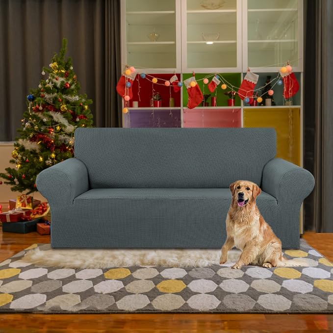 Stretch Loveseat Couch Cover, 2 Cushion Couch Slipcover, Elastic Bottom - Image 2