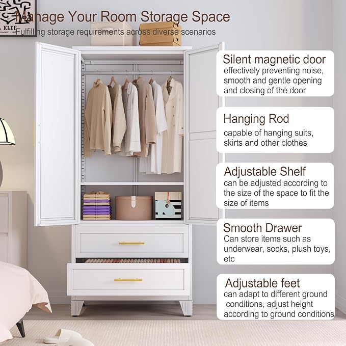 erosoei Metal Armoire Wardrobe Closet, 71 "Metal Clothing Storage Cabinet - Image 3