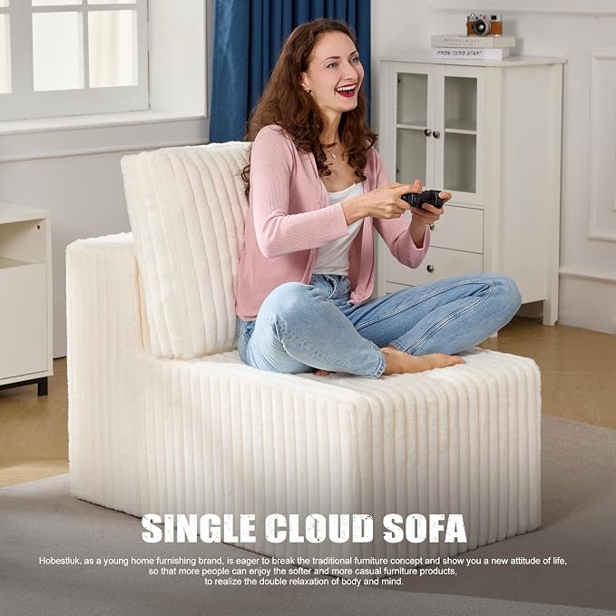 Single Sofa 1 Seat Couch with Deep Seat Memory Foam Cloud Chair with Pillows - Image 3