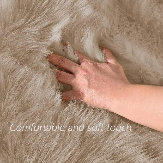 Latepis Circle Rugs for Bedroom 3ft Brown Beige Round Shag Faux Fur Rug - Image 5