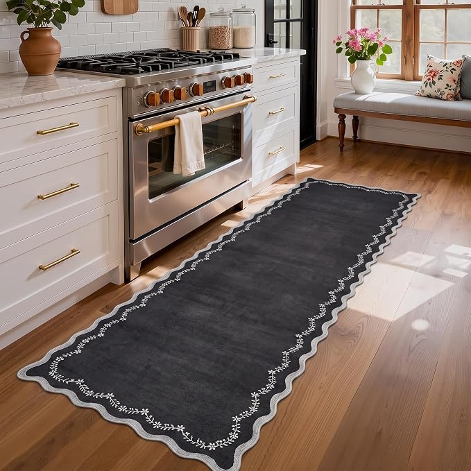 GarveeHome 2.5x8 Scalloped Washable Runner Rug Non Slip Hallway Kitchen Rug | - Image 2