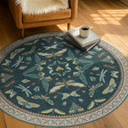 5ft Round Teal Boho Rug for Entryway, Washable Non Slip Area Carpet for Living - Image 3