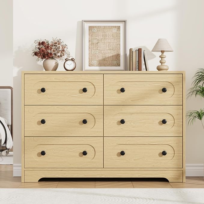 Garvee 6 Drawer Dresser for Bedroom, Wooden Mid Century Modern Chest of Drawers by Garvee