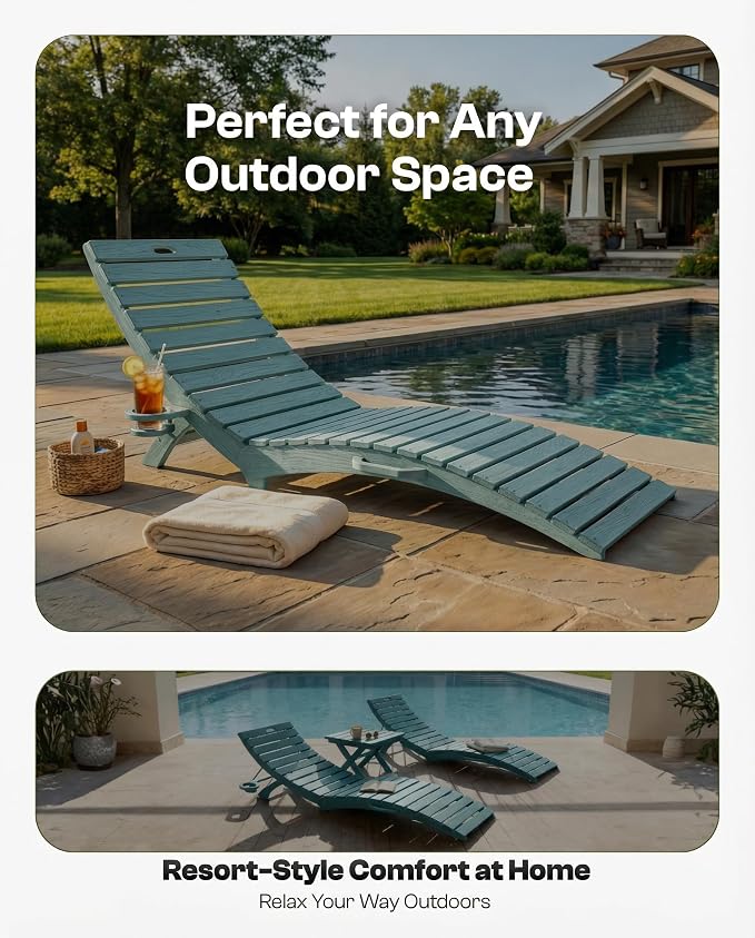 Folding HDPE Pool Lounge Chairs Set of 4, Pre-Assembled Outdoor Chaise Lounge - Image 7