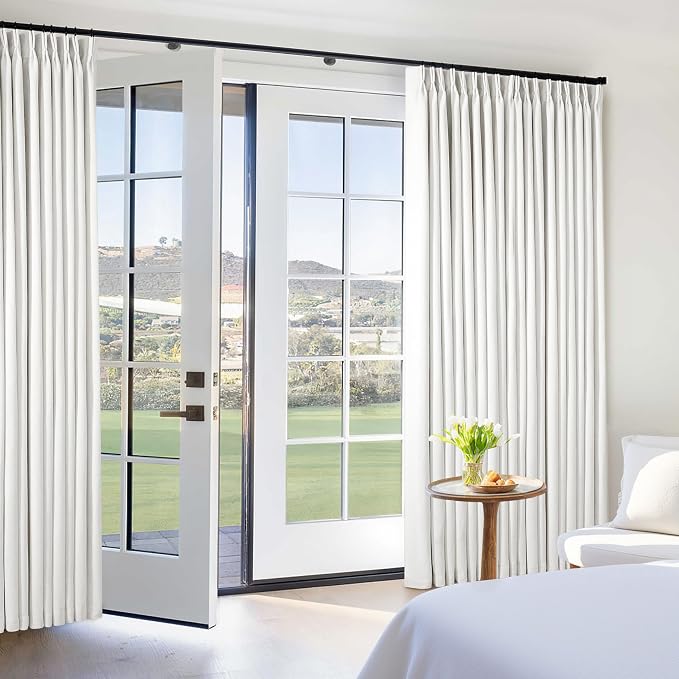 Beige White Pinch Pleated Blackout Linen 96 Inch Long Curtains 60 Inch Wide | - Image 7