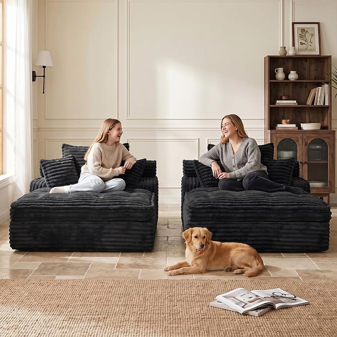 Boneless Chaise Lounge Couch Indoor, Oversized Corduroy Upholstered Sofa Bed - Image 6