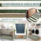 Front Door Mat Indoor Entrance 2x4.3 Modern Green White Striped Rug | Washable - Image 5