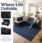 97.5" Leather L Shaped Couch Set Black, Modular Sectional Couches - Image 4