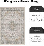 5x7 Taupe Green Retro Floral Washable Area Rug - Image 2