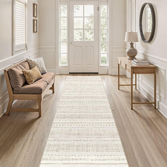 cotiled Hallway 2.6x8 Runner Rugs Washable Boho Rug Brown/Cream | Stain - Image 7