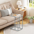 End Table, C Shaped Side Table for Sofa, Glass Couch Tray Snack Dinner Table - Image 6