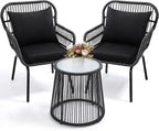 wildformers 3 Pieces Rattan Wicker Bistro Set, Outdoor Conversation Set by wildformers