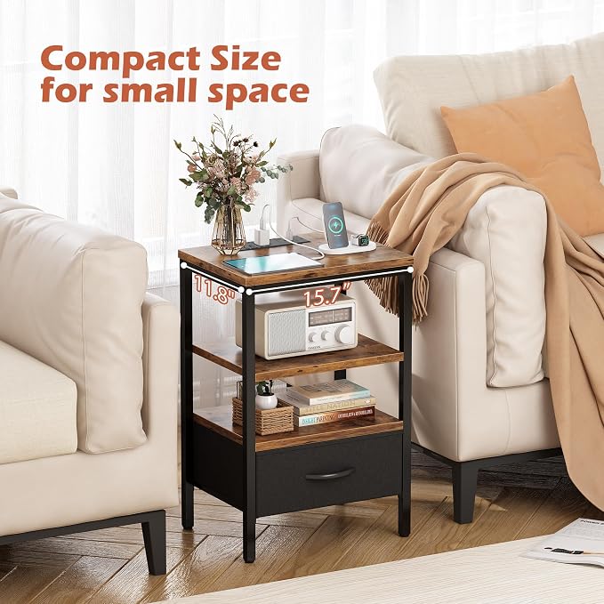 SUPERJARE Nightstand with Charging Station, Bed Side Table with Adjustable - Image 7