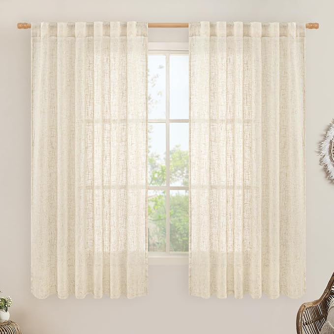 Faux Linen Curtains 63 inches Long by LAMIT