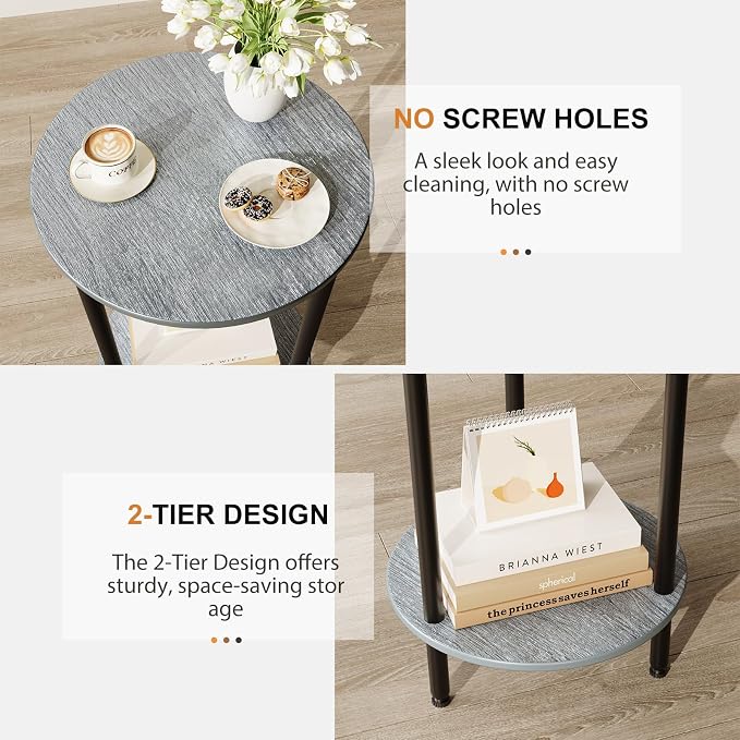 Small Round Side Table, 2-Tier Modern Accent/Bedside Table - Image 5