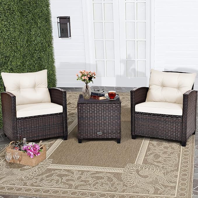 HAPPYGRILL 3 Pieces Patio Conversation Set, Outdoor Furniture Set PE Rattan - Image 3