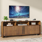 Fluted TV Stand for 75 65 80 Inch TV, 70 Inch Long Walnut Entertainment Center by Woemtoric