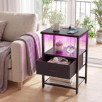 Fixwal Night Stand with Charging Station, LED Nightstand Side Table with Fabric - Image 7