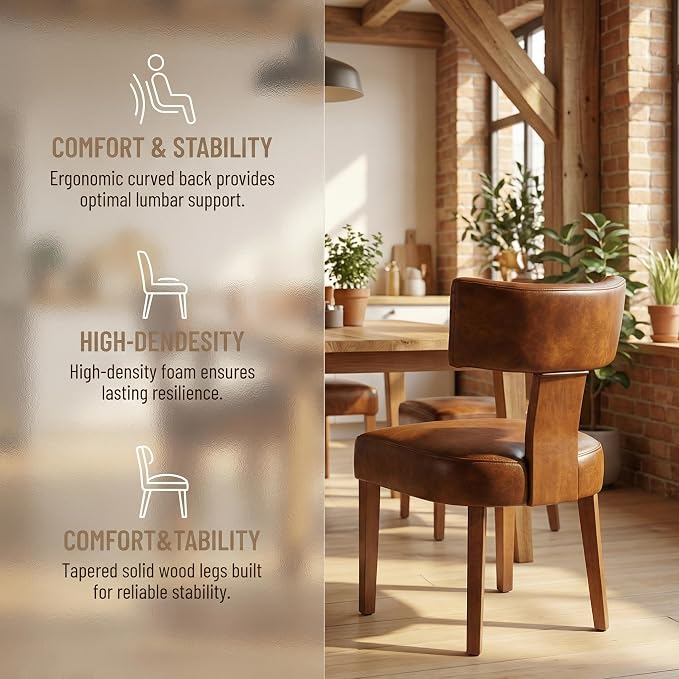 HNY Century Modern Dining Chairs Set of 6, Farmhouse PU Leather Upholstered - Image 4