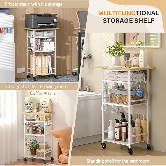 ThreeHio Rolling Kitchen Microwave Cart, 4 Tier Microwave Table Stand - Image 5