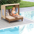 HONEY JOY Kids Chaise Lounge Chair Outdoor, Toddler Wood Double Pool Lounger - Image 9