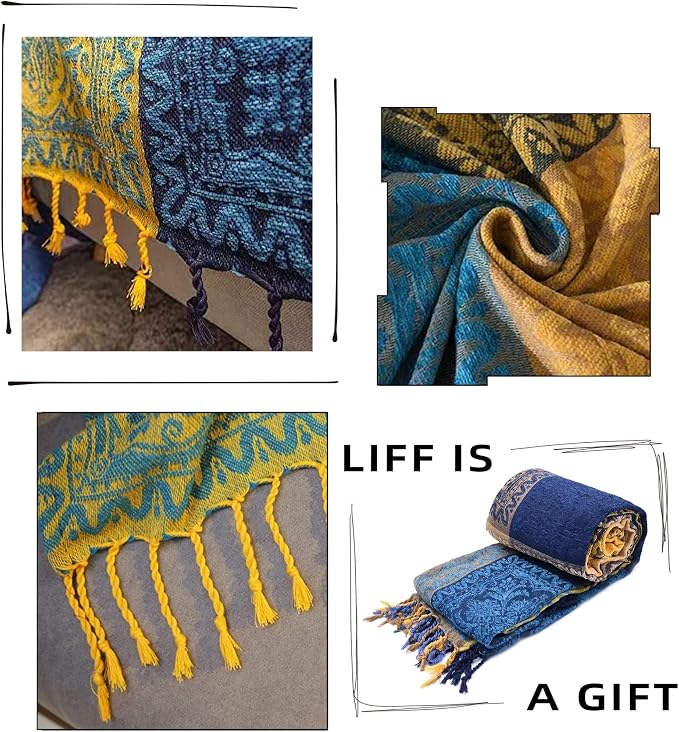 Bohemian Throw Blanket for Couch，Colorful Chenille Tassels Boho Woven Hippie - Image 4