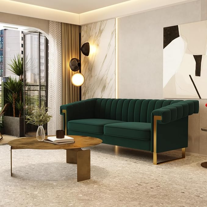 Mid-Century Modern Green Velvet Sofa - Image 3