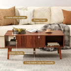 LCRBOL Coffee Table with Storage, Mid Century Dining Table with Sliding Fluted - Image 3