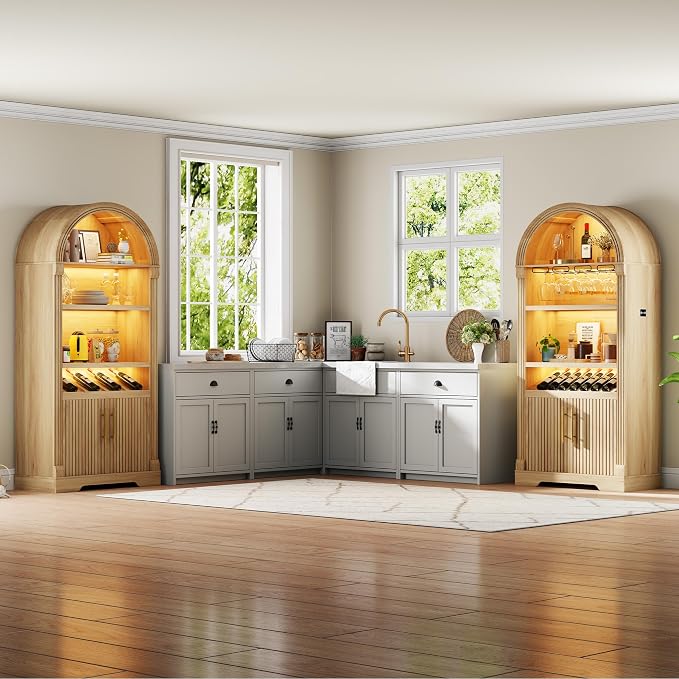 71" Tall Arched Wine Bar Cabinet - Image 9
