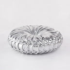 HIG Set of 2 Silver Metallic Leather Decorative Round Pleated Throw Pillows | - Image 6