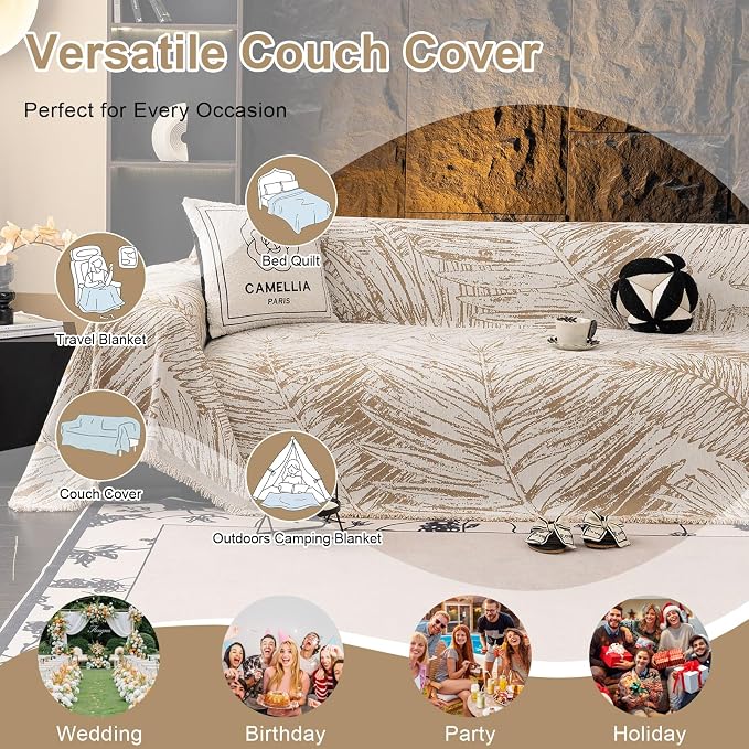 VClife Botanical Floral Sofa Cover, Vintage Rustic White Pattern Couch Cover - Image 5
