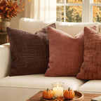 MIULEE Chenille Textured Throw Pillow Covers Terracotta 20x20 Set of 2 | Slubby - Image 2
